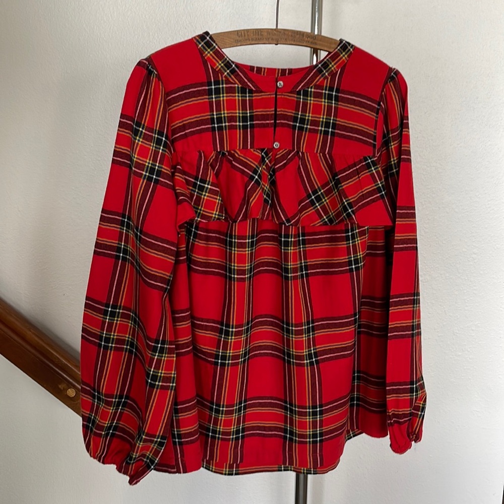JCrew ruffled holiday top. Size Tall Medium. Adorable!